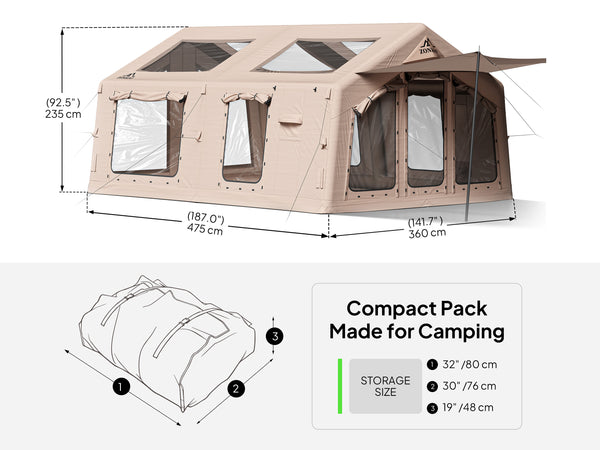 Zonkoo Draco 2-10 person inflatable tent with spacious size and compact storage