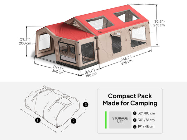 Zonkoo Draco Plus inflatable tent with gazebo dimensions and compact storage