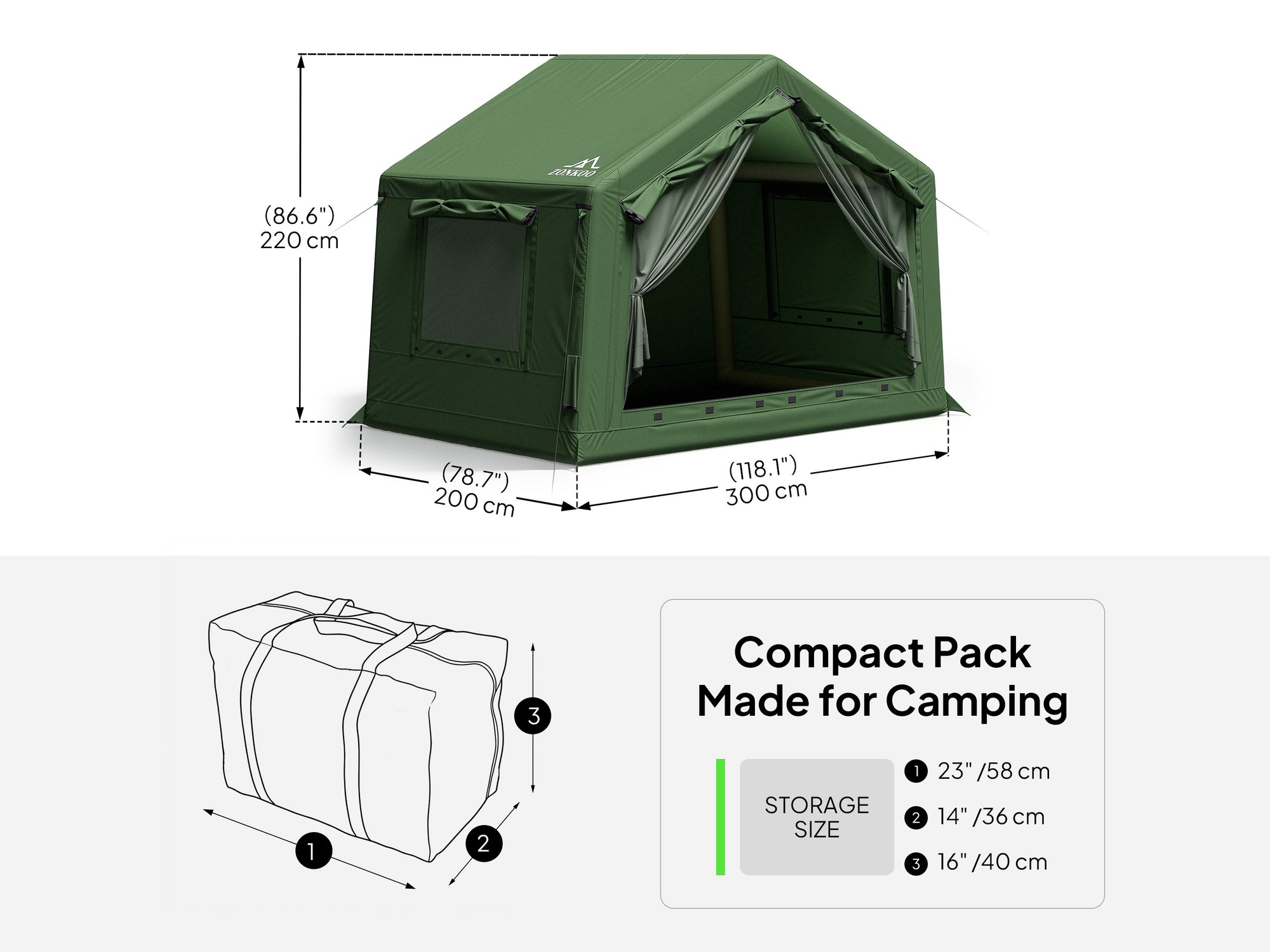 Zonkoo Lyra 1-4 person inflatable tent for quick and easy camping setup