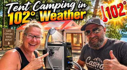🏕️ Tent Camping in 102° Weather! 🔥🥵 | BougeRV Portable Propane Water Heater