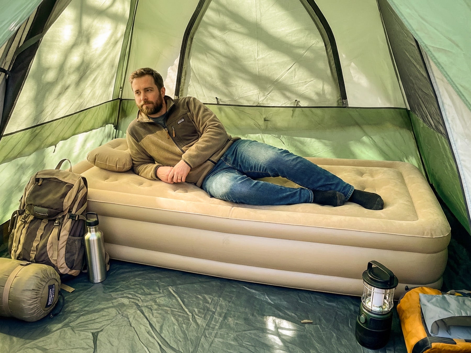 Single High Air Mattress with Built-in Pump