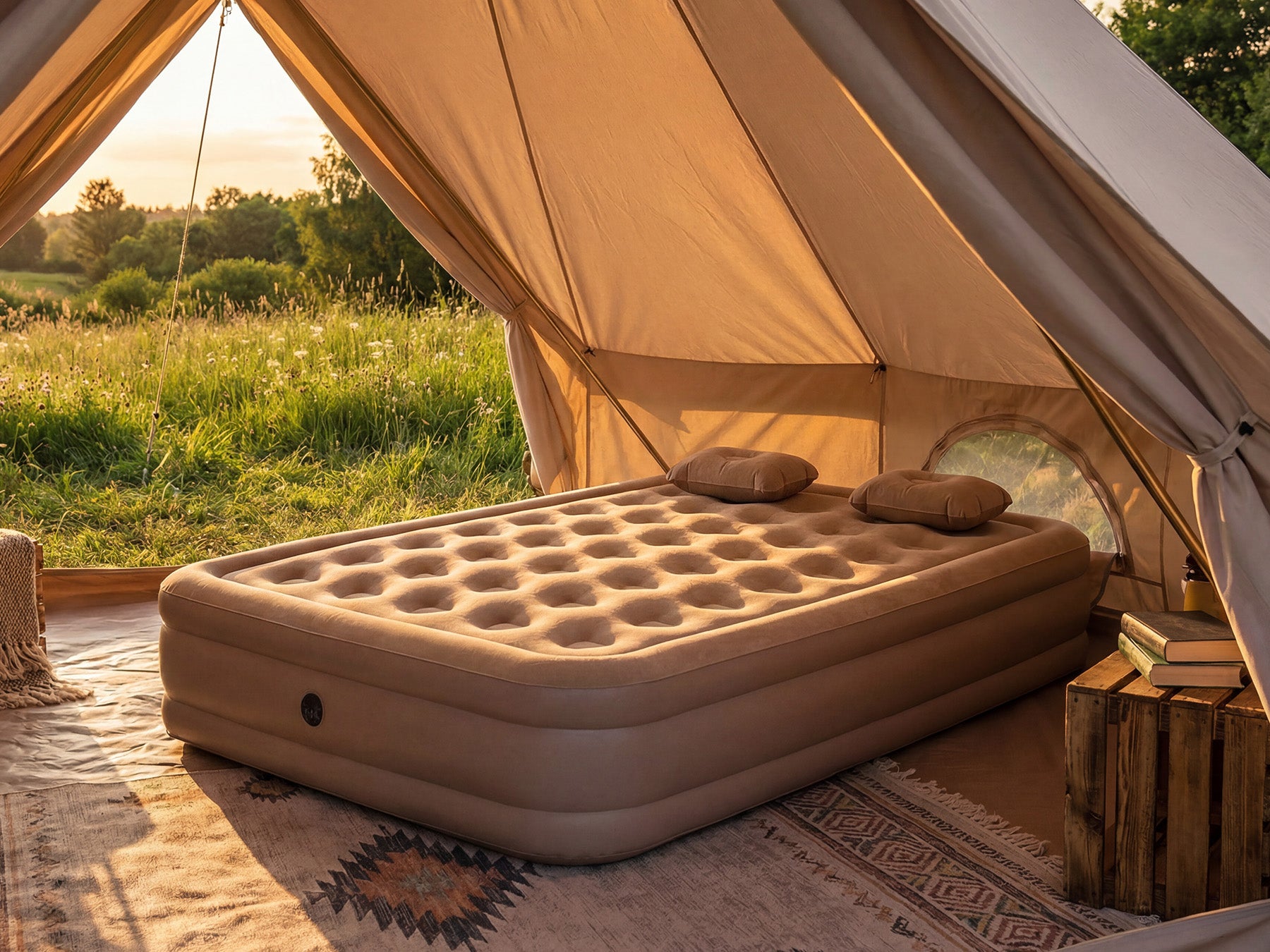 Double High Air Mattress with Built-in Pump